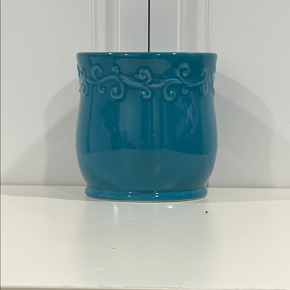 Discontinued Edible Arrangements Ceramic Vase Blue 3D Swirl Design 2016